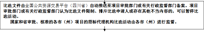 比選文件由全國公共資源交易平臺（四川?。┳詣油扑椭另椖繉徟块T或有關(guān)行政監(jiān)督部門備案。項目審批部門或有關(guān)行政監(jiān)督部門認為比選文件限制、排斥比選申請人或存在其他不當內(nèi)容的，可以暫停比選活動。
   國家和省審批、核準的各市（州）項目的招標代理機構(gòu)比選活動由各市（州）進行監(jiān)督。


